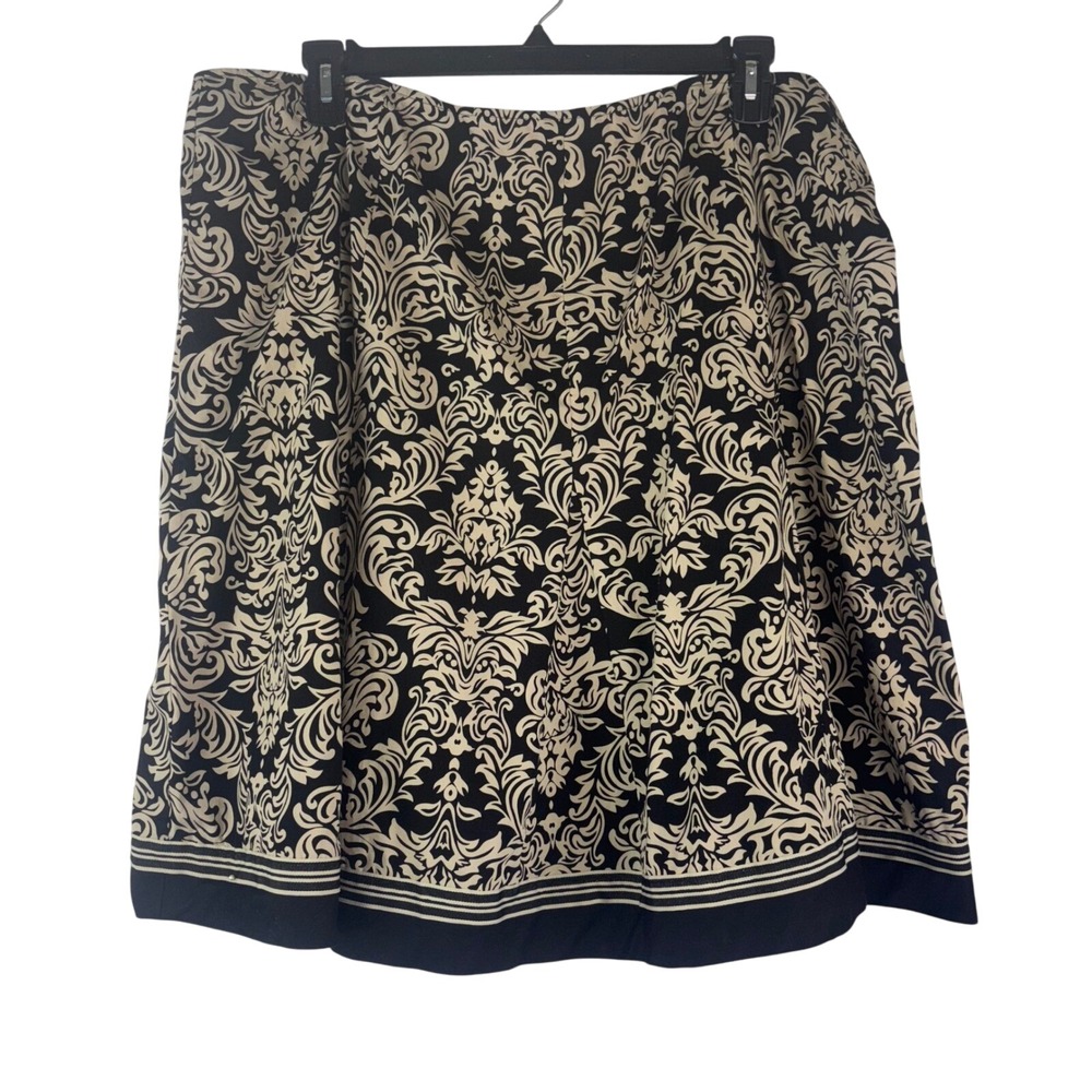 Robbie Bee Woman Plus 22W Black Beige Damask Print Knee‎ Length Cotton Skirt